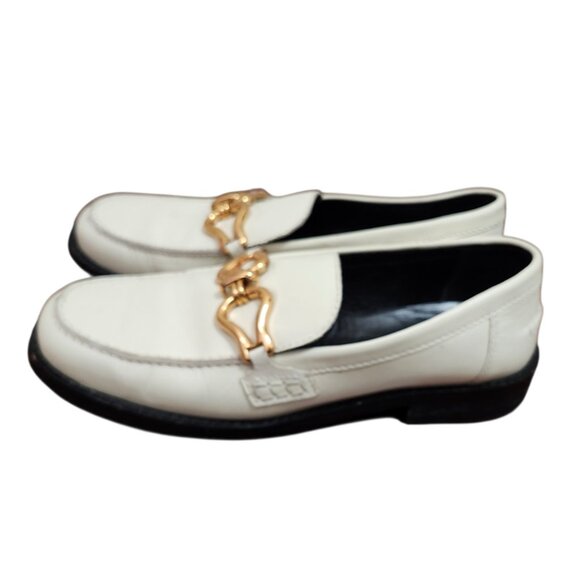 ZARA White Leather Horsebit Loafers Women EU 39 US 8. 5 Gold Buckle AIRFIT Flat - Picture 6 of 13